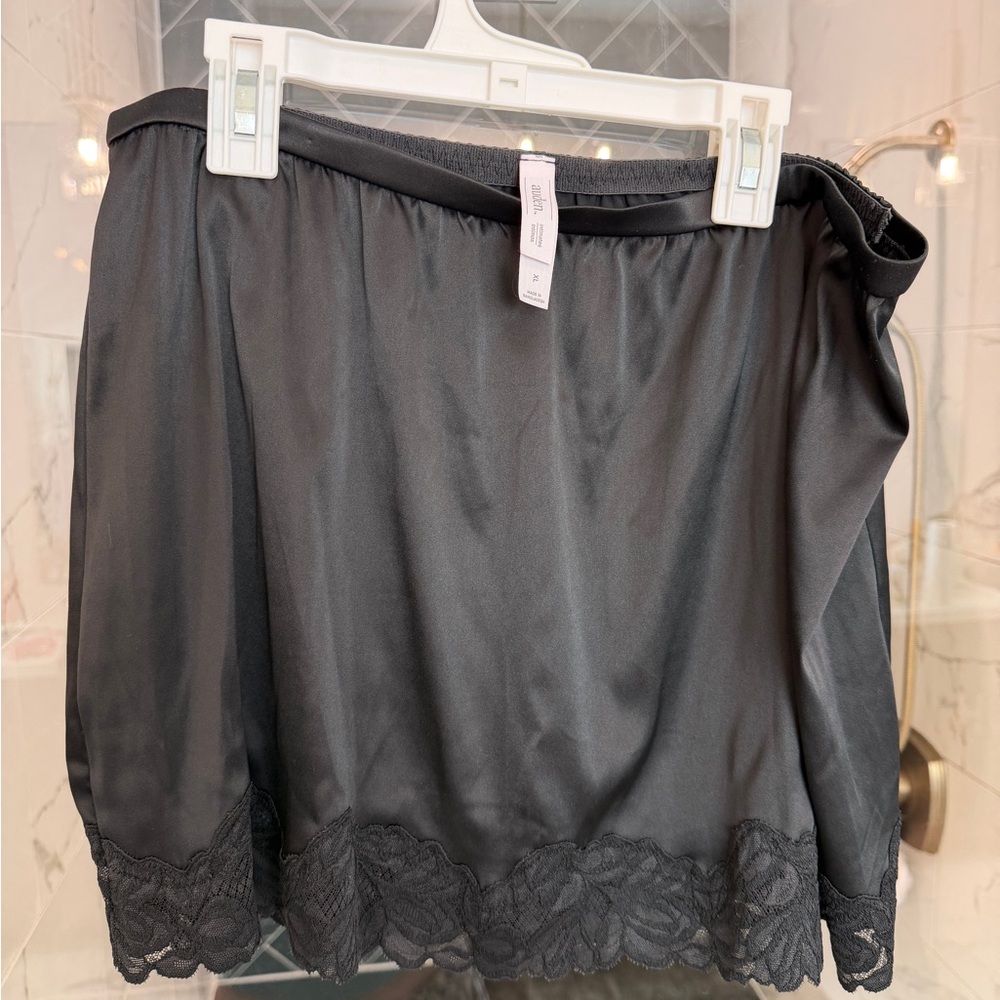 Auden Black Satin Lace-Trim Slip Skirt
